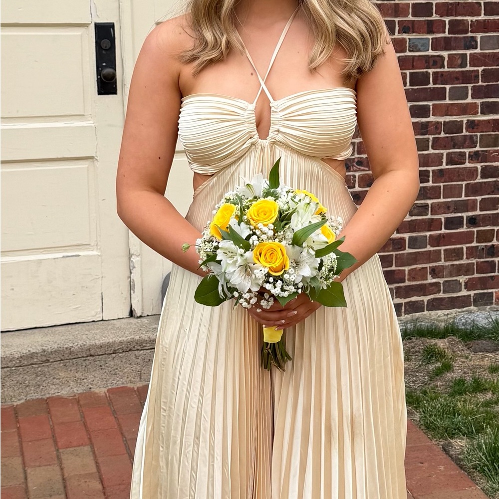 ALC Moira Satin Pleated Maxi Dress yellow size 6 new
